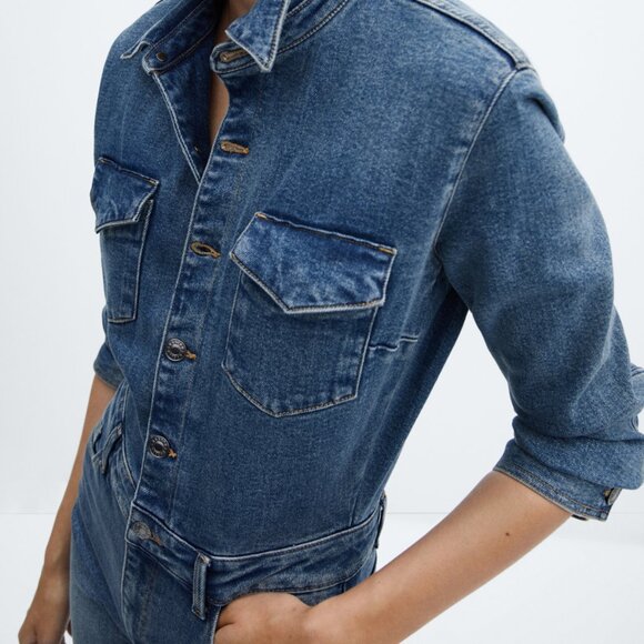 Mango Womens Long Denim Jumpsuit, Size XL - Picture 2 of 5